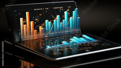 Analytics: Chart with upward arrow on tablet screen