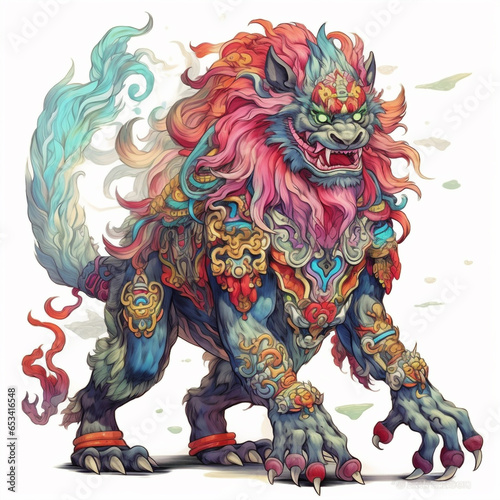 Illustration of a Shishi on a white background photo