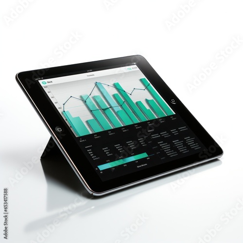 Analytics: Chart with upward arrow on tablet screen
