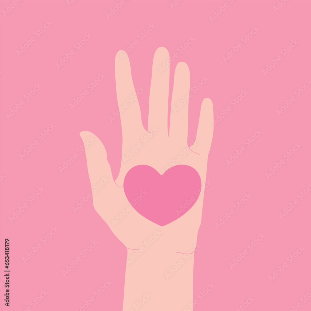 Heart on an open palm. Hand drawn hand is holding heart. Vector illustration Heart on an open palm. Hand drawn hand is holding heart. Vector illustration