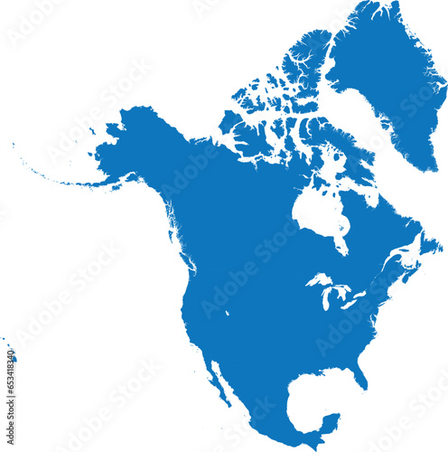 BLUE CMYK color detailed flat stencil map of the continent of NORTH AMERICA on transparent background