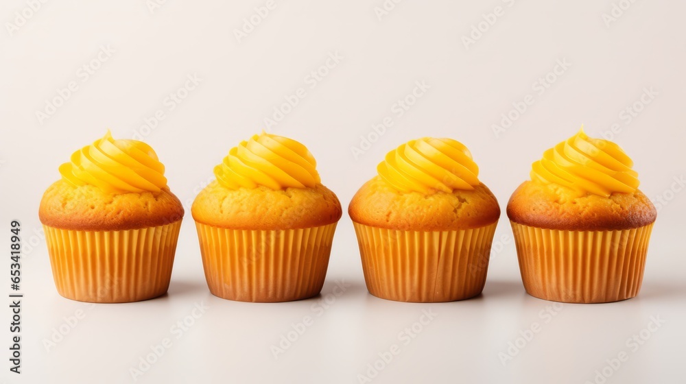 Fresh Mango muffins with mango cream. Mango muffins. Copy space. Photo texture. Horizontal banner. Ai generated Fresh Mango muffins with mango cream. Mango muffins. Copy space. Photo texture. Horizontal banner. Ai generated
