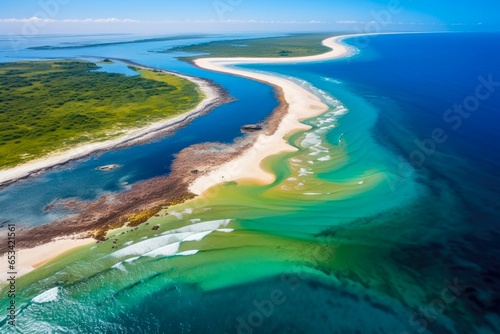 Vilankulo Island, Mozambique: Aerial View of Tropical Beach, Crystal Clear Waters and Blue Sky photo