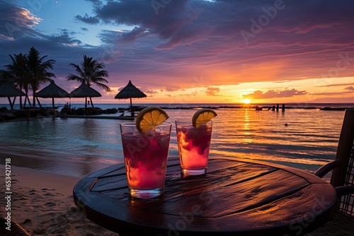 Dourada beach, colorful cocktails, serene sunset., generative IA photo