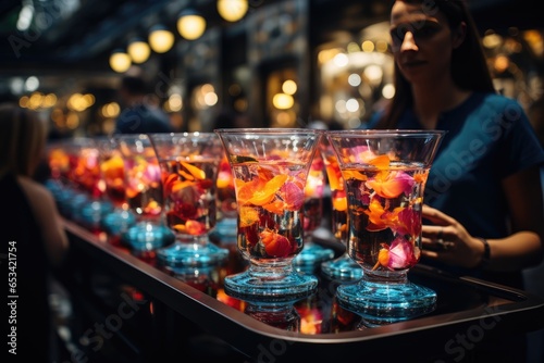 Colorful cocktails shine in the inauguration party., generative IA