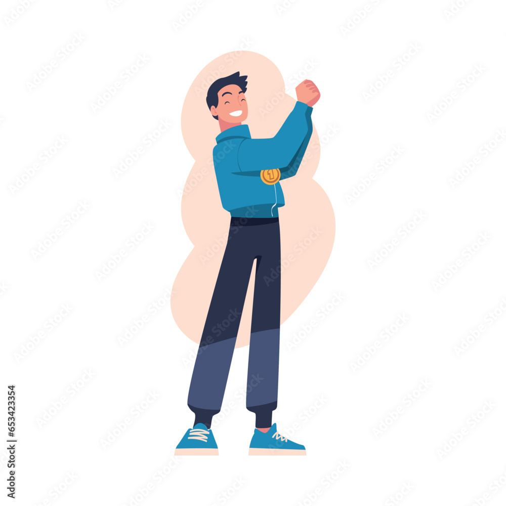 Smiling Man Winner with Golden Medal Vector Illustration Smiling Man Winner with Golden Medal Vector Illustration