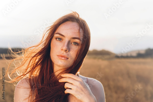 Beautiful woman natural face freckles casual female portrait lifestyle beauty girl	