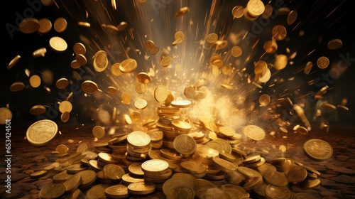 casino gold coin explosion illustration cash win, en treasure, realistic game casino gold coin explosion photo