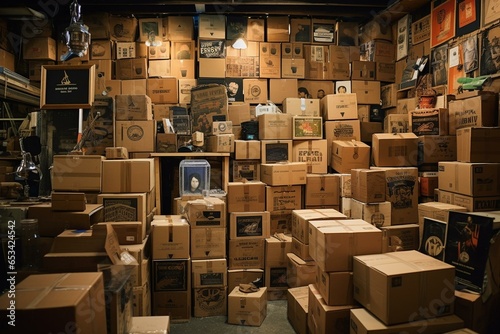 Various boxes are plentiful in the modern warehouse of the shop. Generative AI
