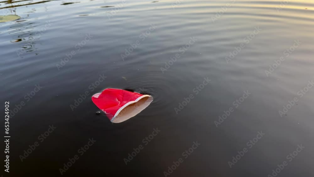 Water pollution. Coffee paper cup Garbage. Marine pollution. Aquatic ...