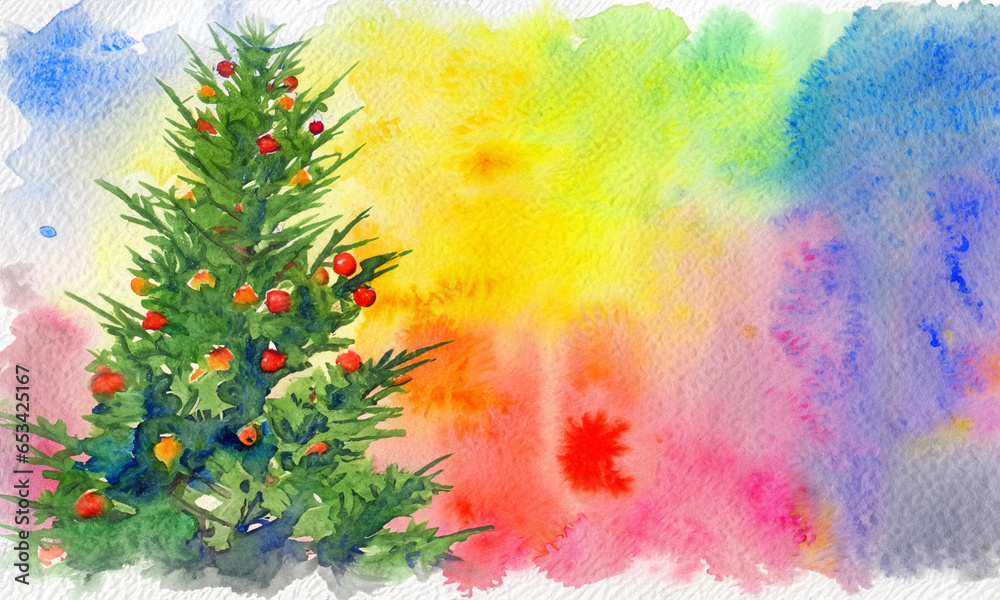 水彩で描いたクリスマスツリー