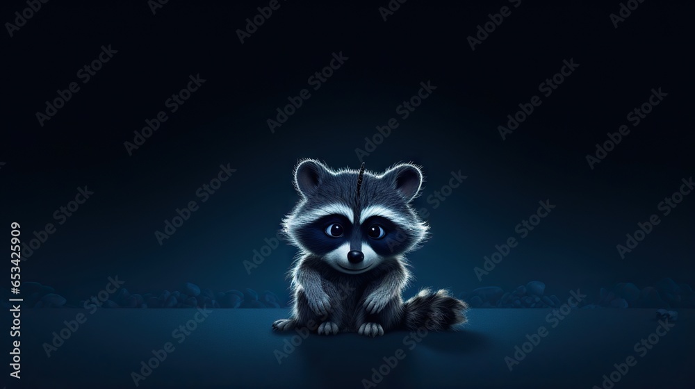  a raccoon is sitting in the dark looking at the camera.  generative ai