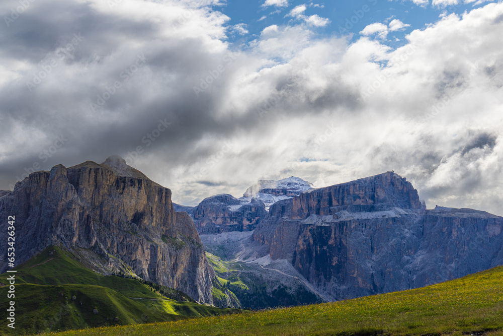 A view of the Dolomites and the countryside into Val di Fassa