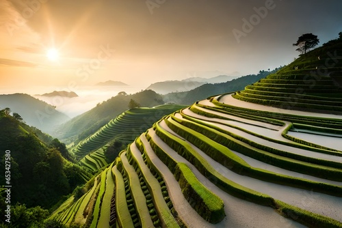 terraces at sunset