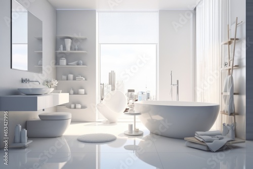 White bathroom interior  minimalist design with bathtub
