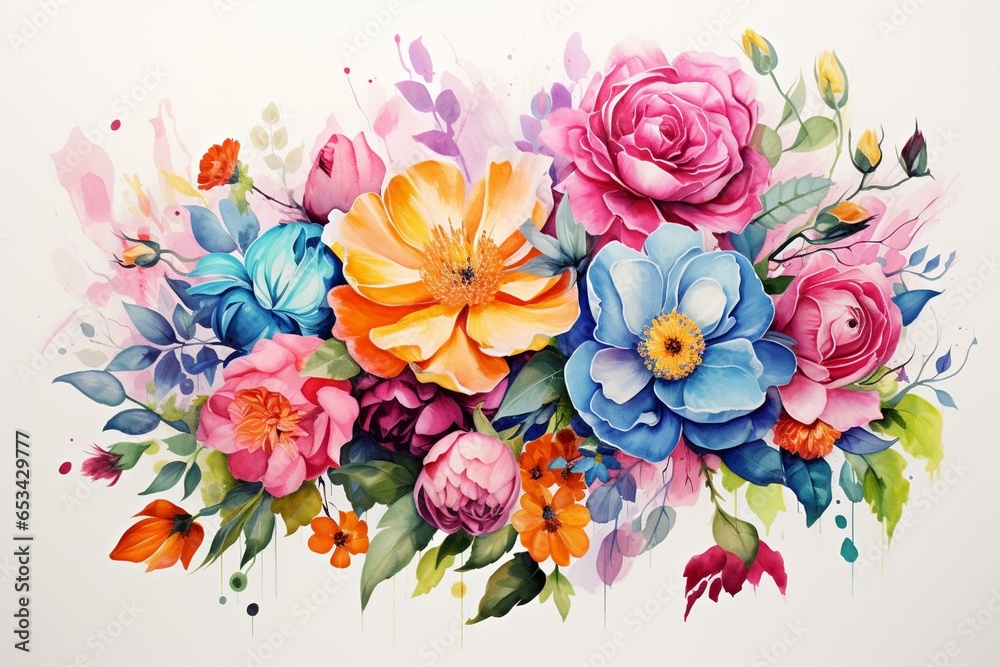 Colorful floral artwork created using watercolor techniques. Generative AI