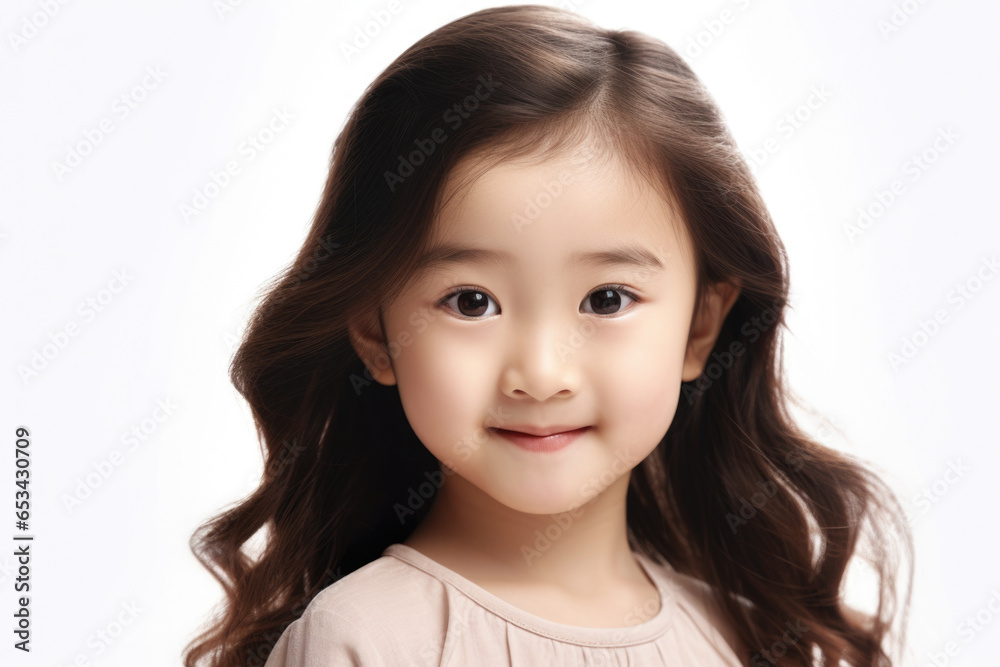 A charming little girl with long brown hair smiles warmly at the camera. This delightful image can be used to convey happiness, innocence, and joy. Perfect for family, lifestyle, and children-related A charming little girl with long brown hair smiles warmly at the camera. This delightful image can be used to convey happiness, innocence, and joy. Perfect for family, lifestyle, and children-related