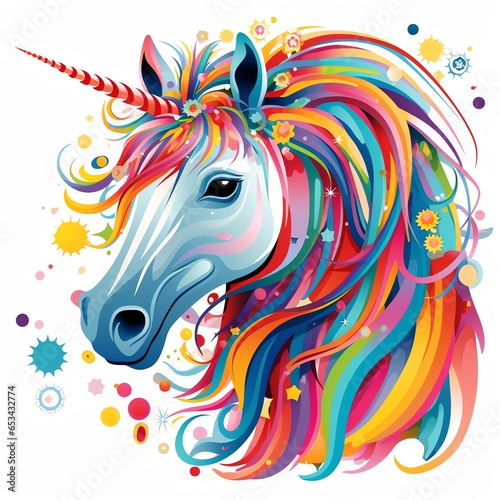 a colorful unicorn with a horn and rainbow mane