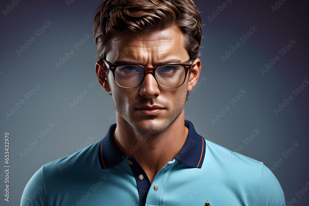 a portrait of a handsome man wearing polo and glasses and tshirt gen ai