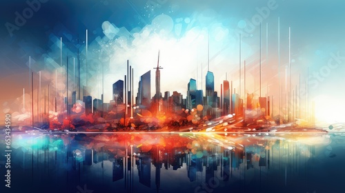 online smart digital city illustration smconnect network  futuristic line  abstract scape online smart digital city