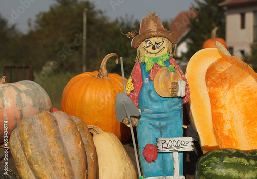 symbols of the witches night scarecrow and pumpkins