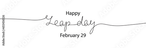 Happy Leap day February 29 banner. Handwriting line art banner Leap day. Vector illustraiton.