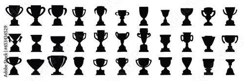 Big set of witter cups silhouette. Hand drawn winner cups isolated on white background. Vector illustration
