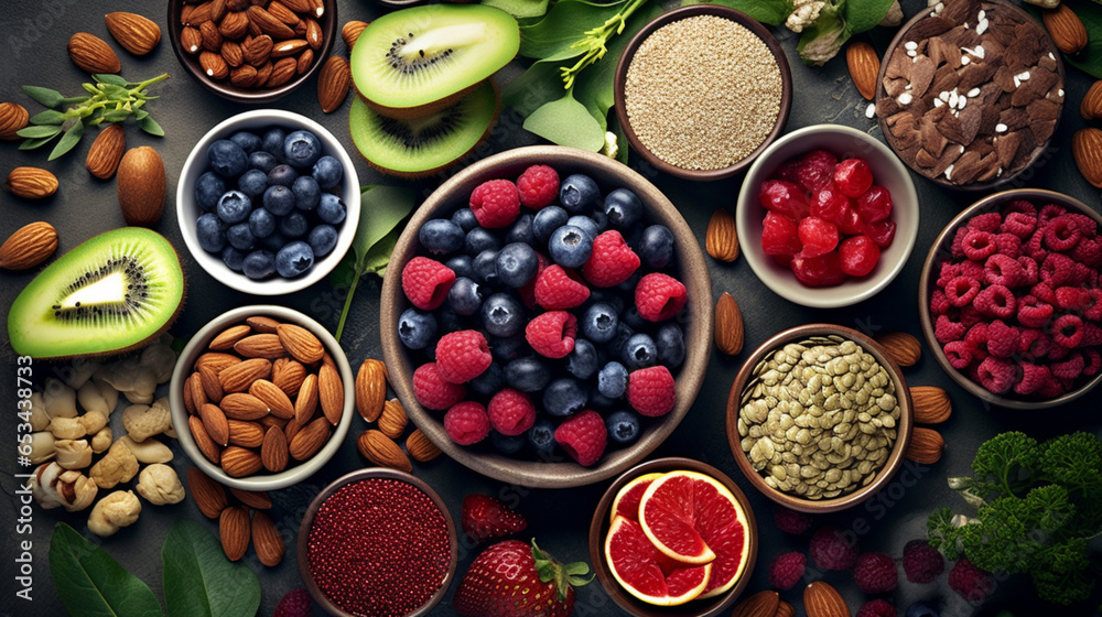 Healthy Food Selection with Superfoods, Fruits, Berries, Nuts, and Seeds Healthy Food Selection with Superfoods, Fruits, Berries, Nuts, and Seeds