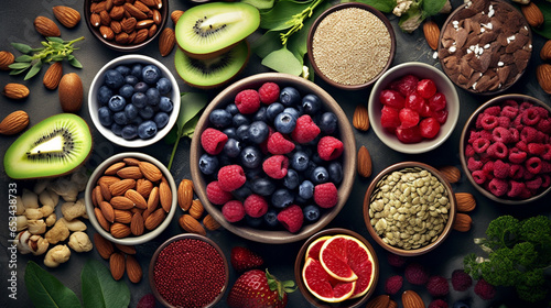 Healthy Food Selection with Superfoods, Fruits, Berries, Nuts, and Seeds