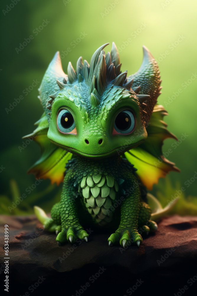 Mysterious creature of a young green cute dragon Mysterious creature of a young green cute dragon