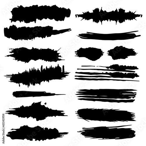 Artistic Backgrounds of Dirty Paint Smears and Hand Drawn Vector Ink Brush Strokes, Black Paint Spot Set. Grunge Texture Scribbles Design Element Isolated