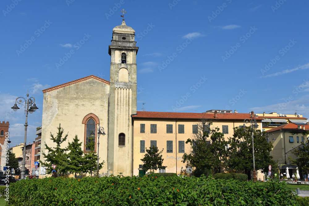 Pisa, Italy. September 17, 2023. The church at the Piazza Vittorio Emanuele II at the centre of Pisa.