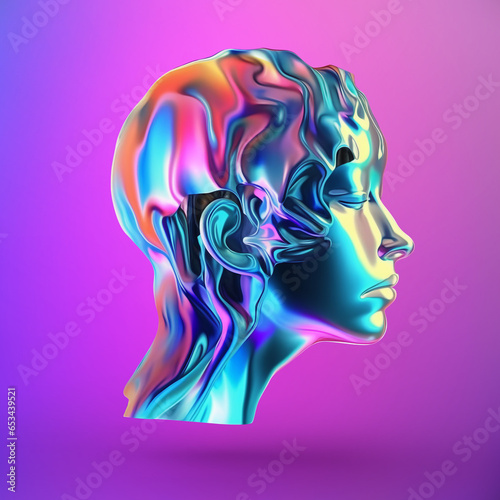 3d Liquid head holographic ilustration