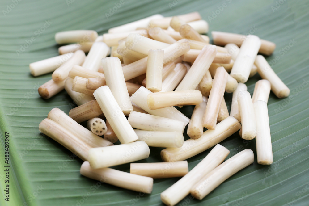 Fresh lotus rootlet on banana leaf Fresh lotus rootlet on banana leaf