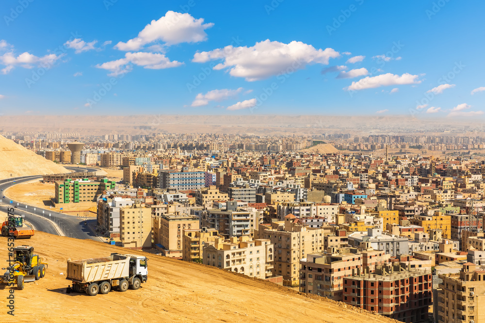 Typical living district of Cairo, old and building houses view, Egypt