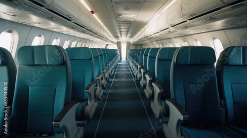 Interior of an empty airplane. Airplane travel concept
