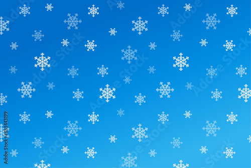 Seamless snowflakes pattern swatch vector different sizes opacity shapes on sky blue gradient background