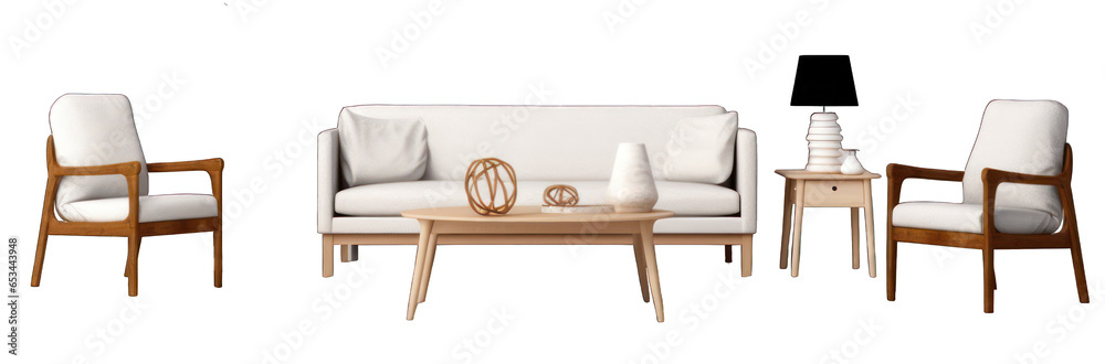 Living room with sofa, chair, lamp and rug scene concept isolated on transparent background Living room with sofa, chair, lamp and rug scene concept isolated on transparent background