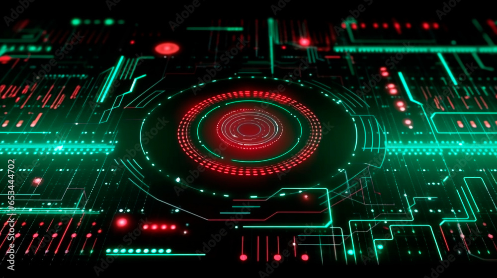  Abstract digital circuit board,  technology green, red and black background