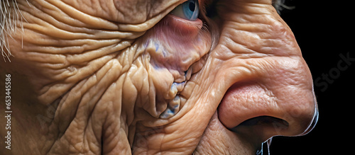 Close up old wrinkled face.AI generated.