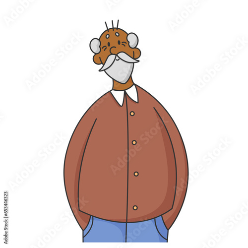 Portrait of a senior elderly man isolated.Colored flat vector illustration of a face gray-haired person.Sticker,print template of retired happy male