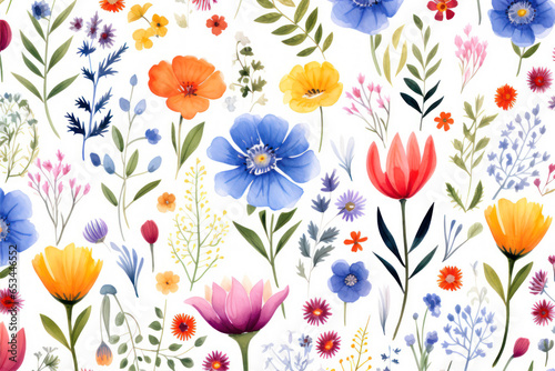Seamless pattern with watercolor flowers. Hand-drawn illustration. © Alex