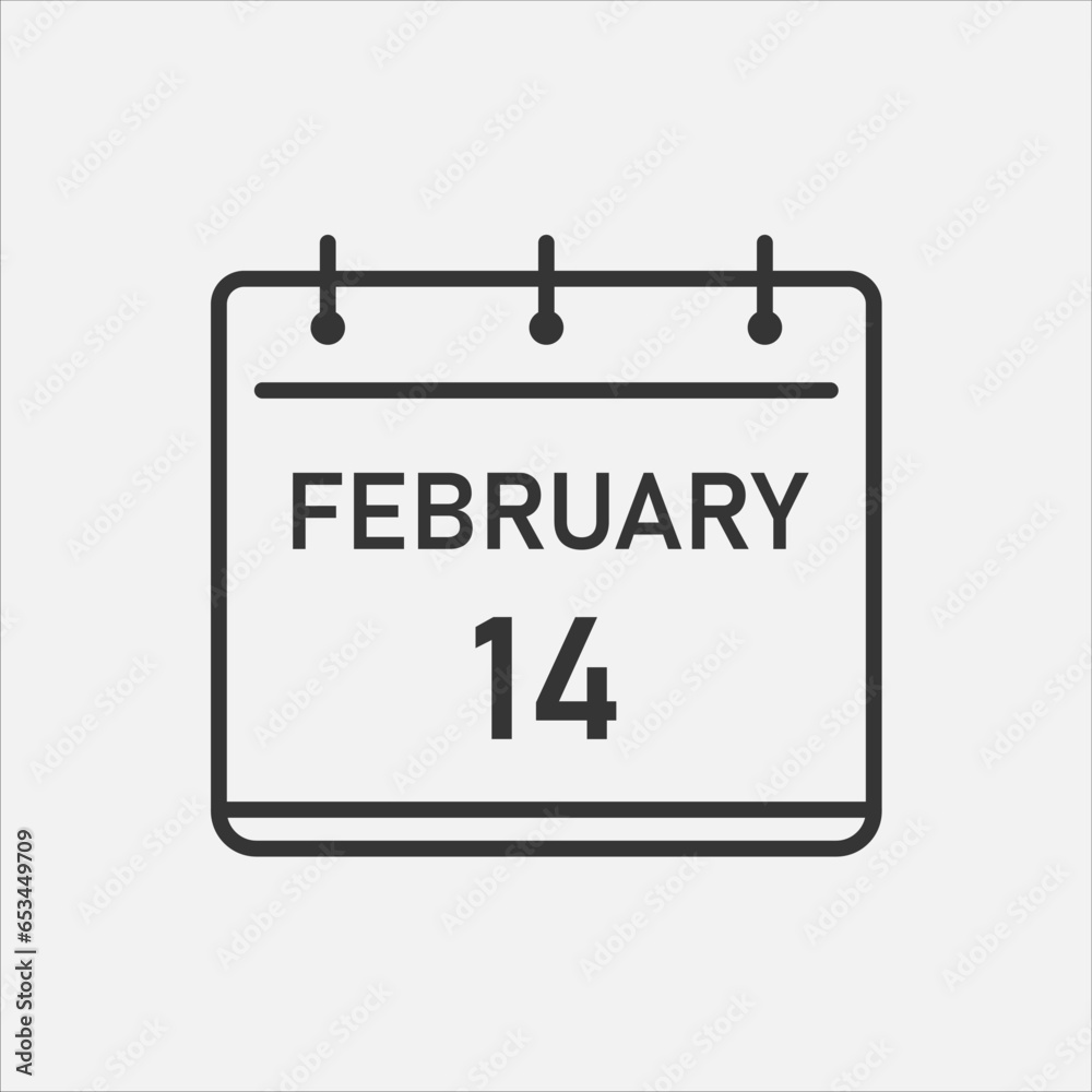 14 of february calendar date. Saint Valentine day, love time. Planning, celebration. Vector 14 of february calendar date. Saint Valentine day, love time. Planning, celebration. Vector