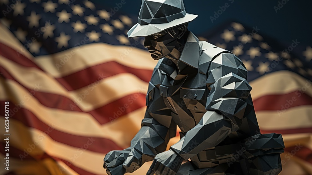 Memorial Day / Veterans Day Poster Origami Style - obrazy, fototapety, plakaty 