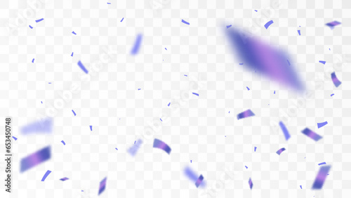 Purple confetti isolated on transparent background. Falling serpentine. Realistic bright serpentine. Flying festive tinsel. Vector