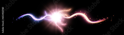 Plasma energy explosion light effect. Electric discharge. Confrontation of cosmic energy. Vector  