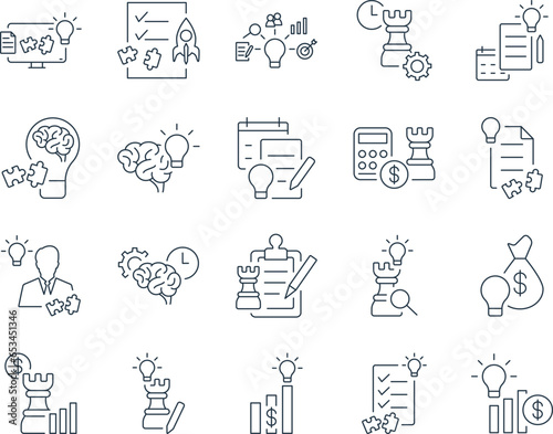 Business Strategy Icons Set. Plan, Development, Growth, Competitive. Editable Stroke. Simple Icons Vector Collection