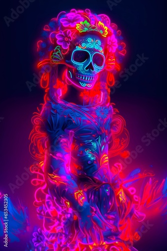 dia de los muertos neon skeleton