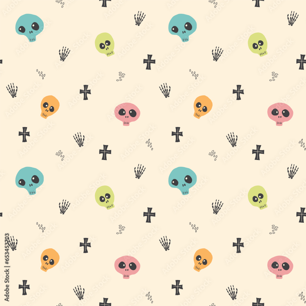 Cute Skull Seamless Pattern. Halloween Background vector illustration Cute Skull Seamless Pattern. Halloween Background vector illustration