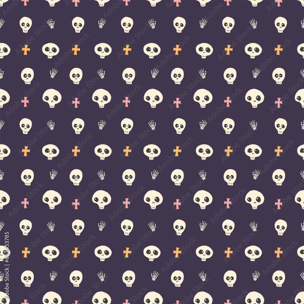 Cute Skull Seamless Pattern. Halloween Background vector illustration Cute Skull Seamless Pattern. Halloween Background vector illustration